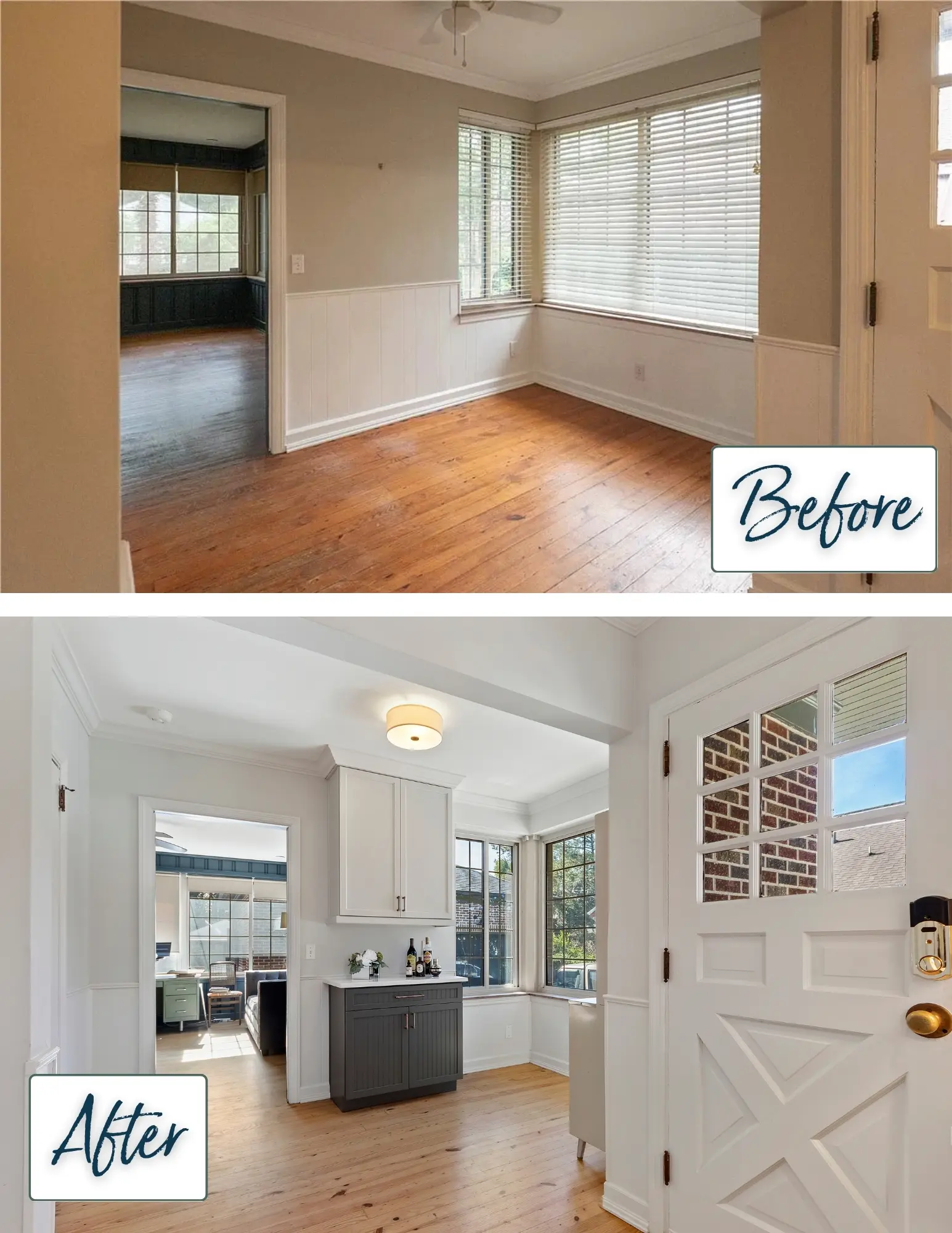 Before and after kitchen renovation photos with Mid-Century Modern design in Savannah, GA