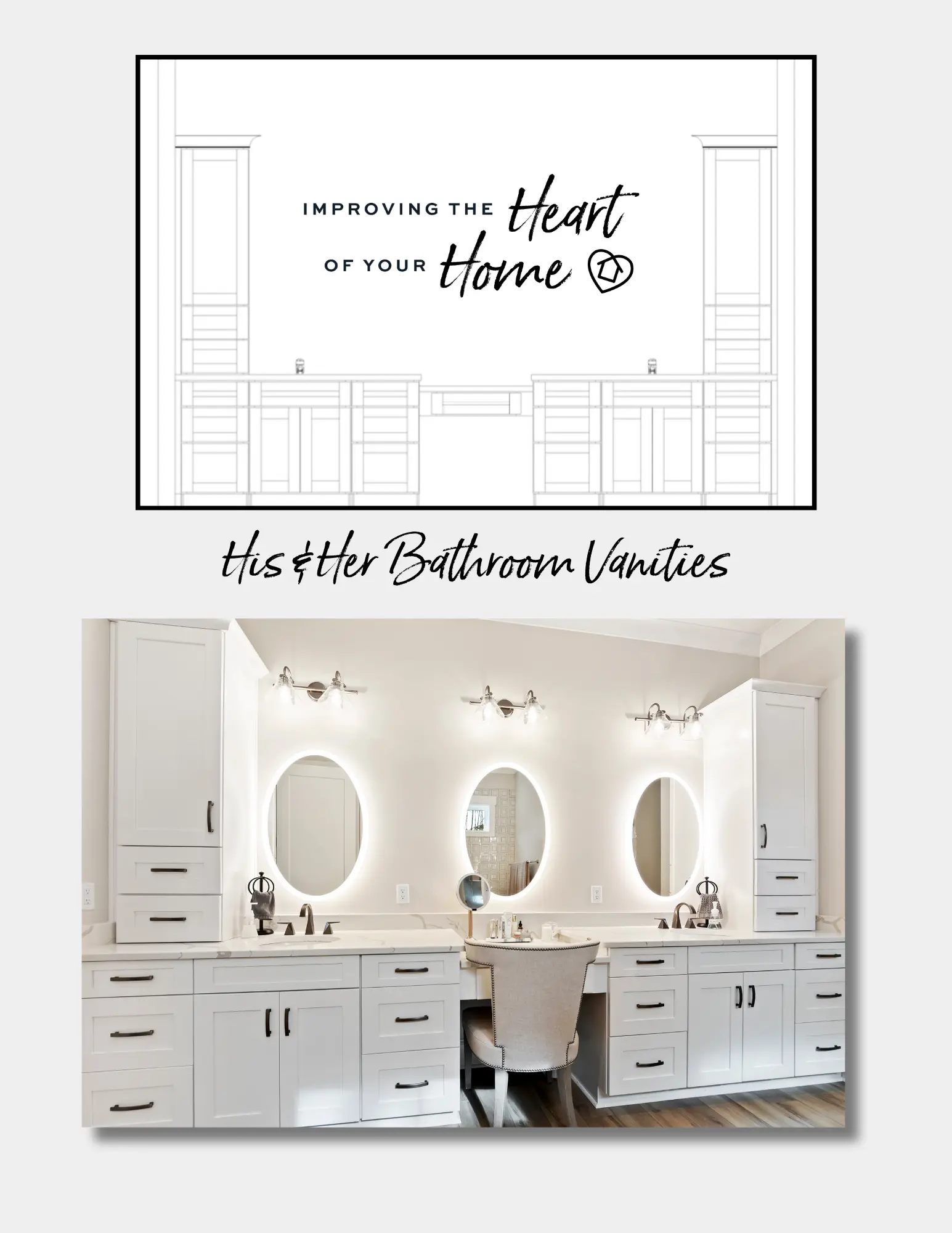 His and hers master bathroom vanity design and custom cabinets