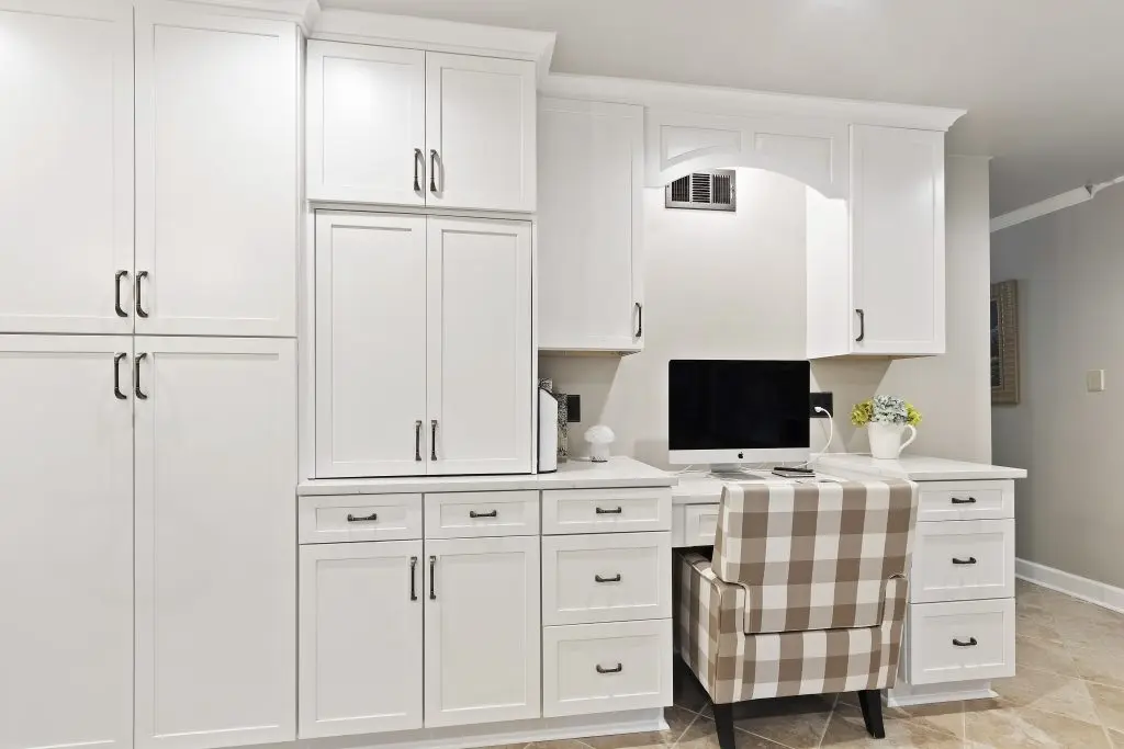 Kitchen-coffee-closet-closed-Office-desk kitchen coffee station with custom desk and cabinets
