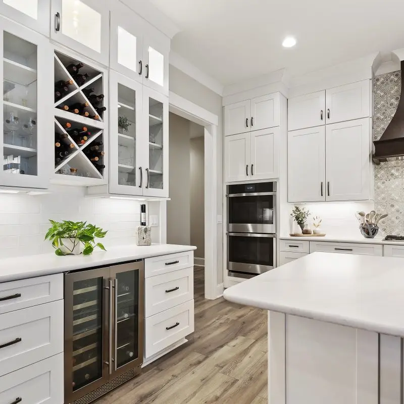 white kitchen with custom cabinets in Margaritaville, SC new construction