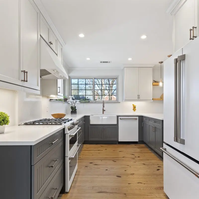 Before and after kitchen renovation photos with Mid-Century Modern design in Savannah, GA