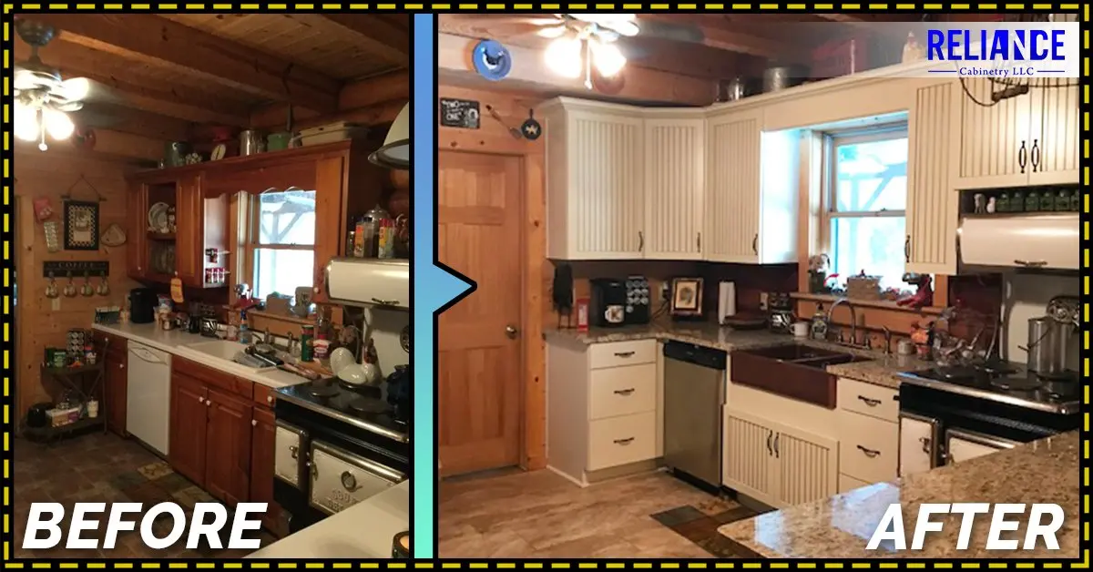 Before and after photo of a kitchen remodel on the Georgia Coastline