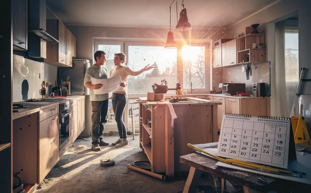 How Long Does a Kitchen Renovation Take? kitchen renovation project planning with contractor workers