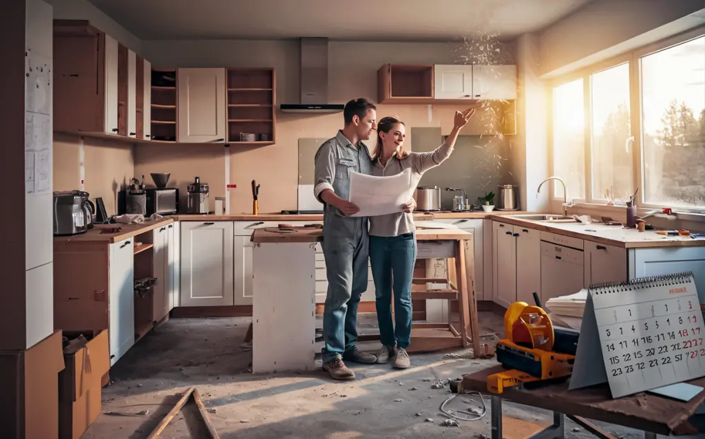How Long Does a Kitchen Renovation Take? A couple disusing kitchen renovation planning