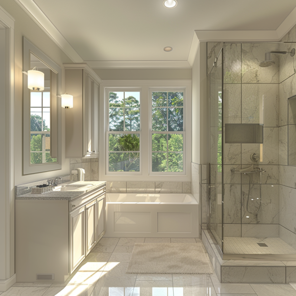 bathroom with bright lighting and mirrors
