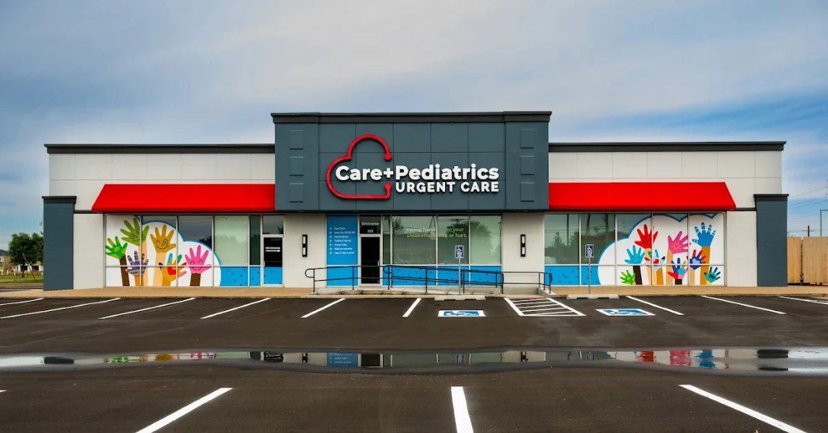 The Care+ Pediatrics Urgent Care storefront at the Edmond clinic