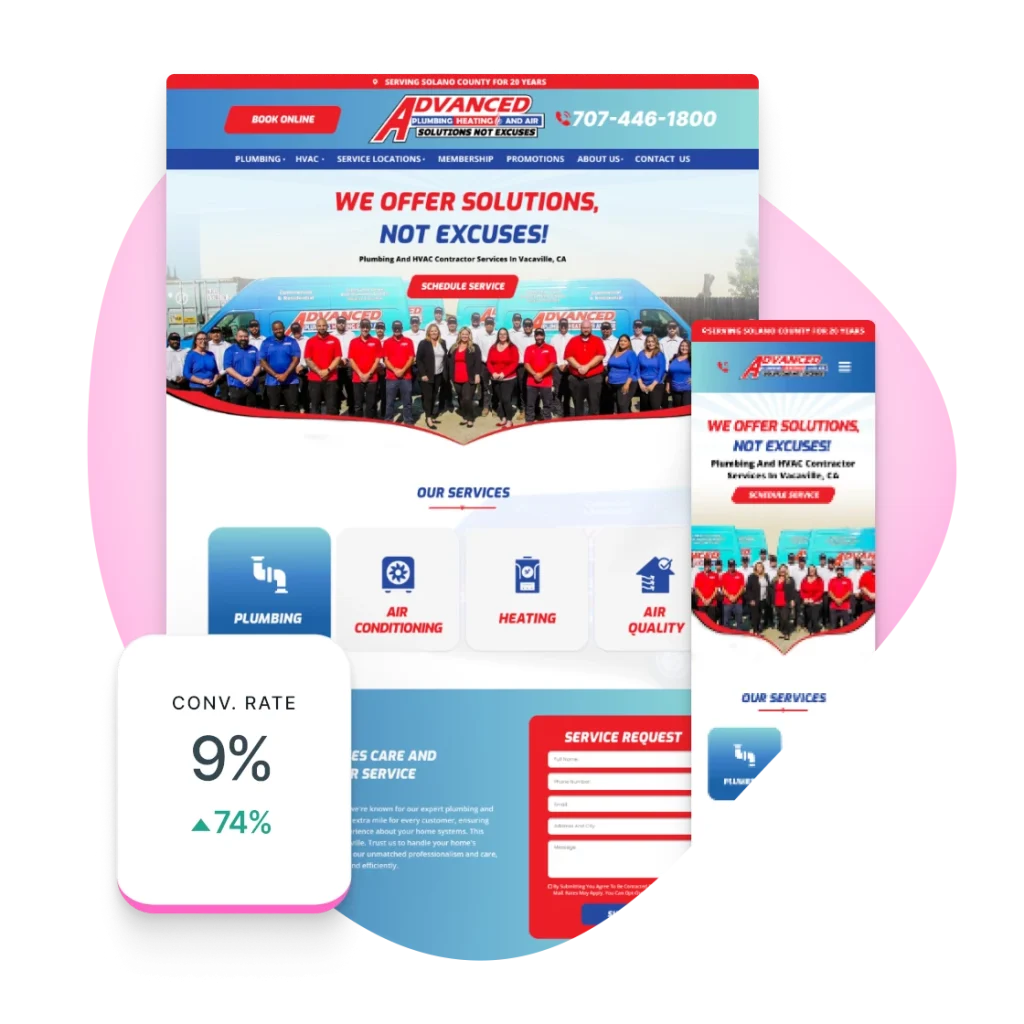 Website design for Advanced Plumbing Heating and Air