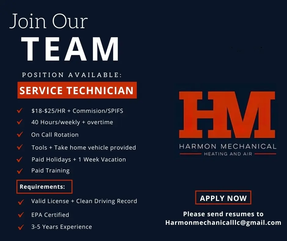 join our team harmon mechanical flyer
