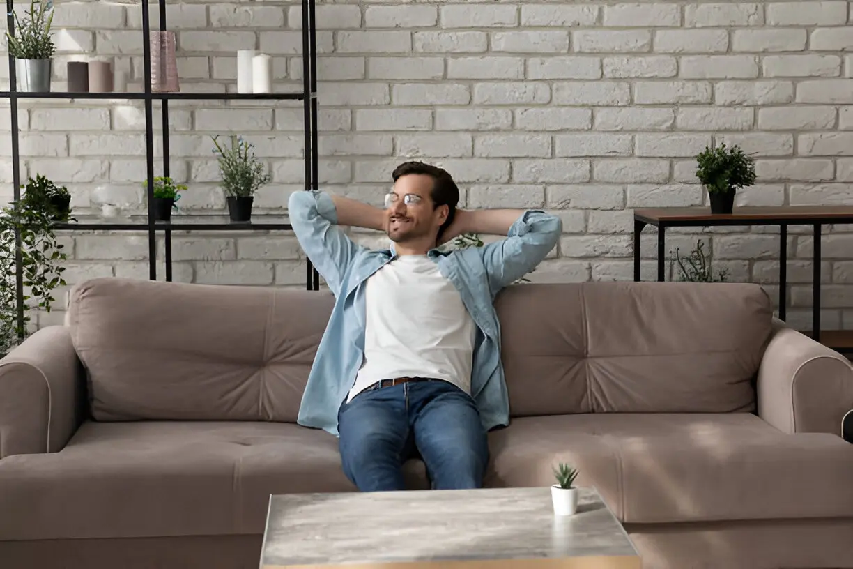 Man breathing clean air