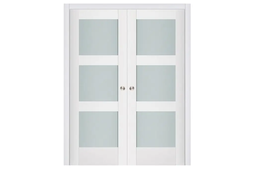 Nova Triplex 058 Soft White Laminated Modern Interior Door - Double Pocket