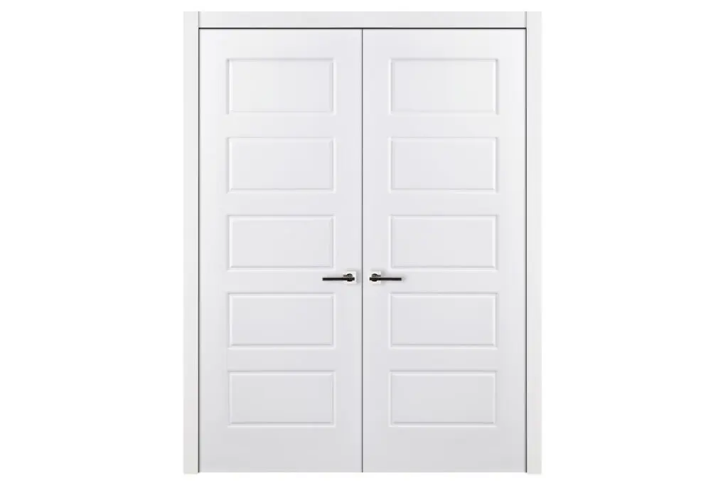 Nova 5 Panel Soft White Laminated Traditional interior Door - Double Door