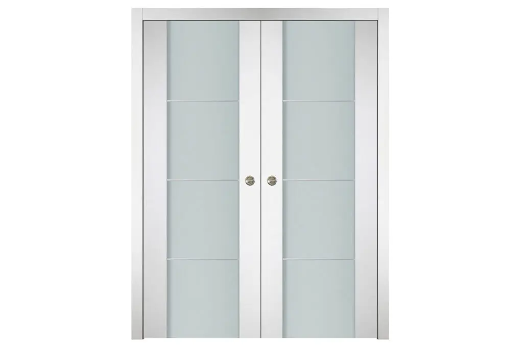 Nova Italia Vetro 3H Alaskan White Laminate Interior Door - Double Pocket