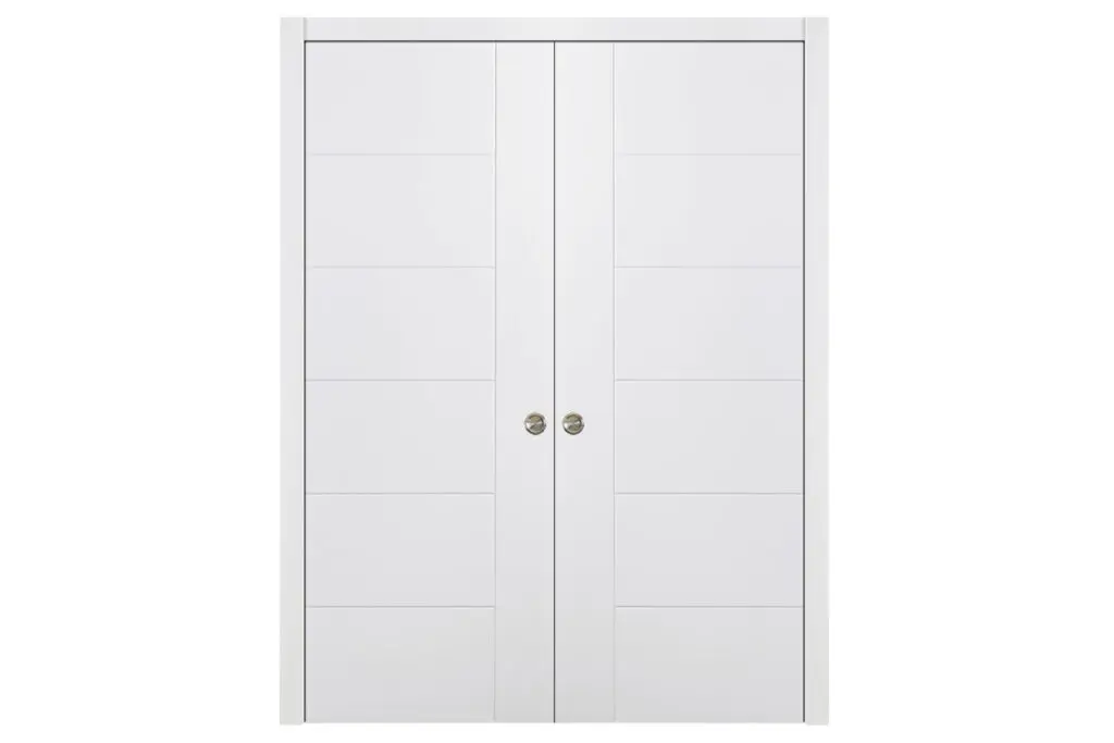 Nova Groove Soft White Laminated Traditional interior Door - Double Pocket