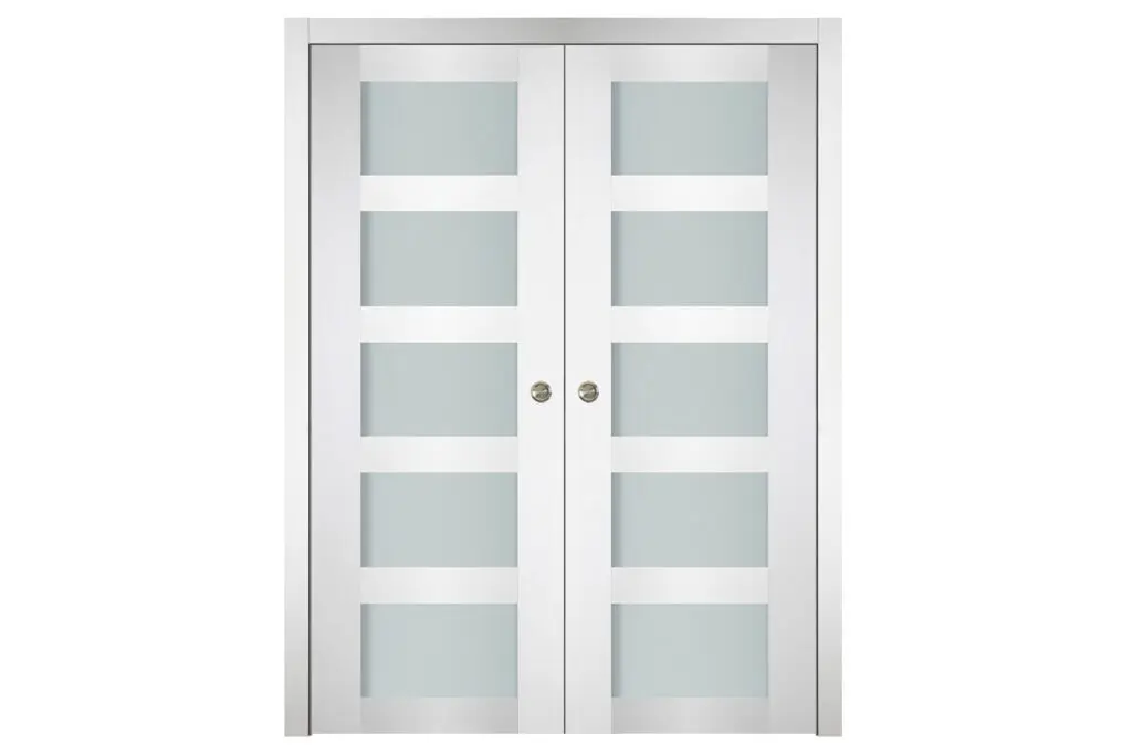 Nova Italia Vetro 5 Lite Alaskan White Laminate Interior Door - Double Pocket