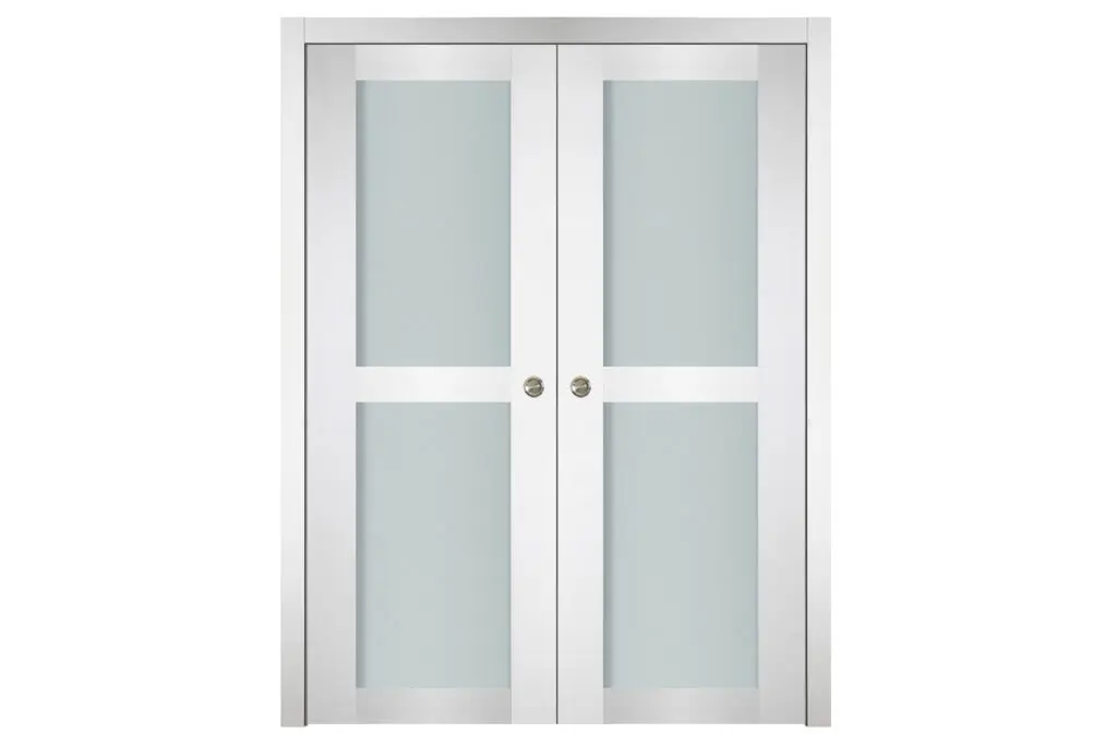 Nova Italia Vetro 2 Lite Alaskan White Laminate Interior Door - Double Pocket