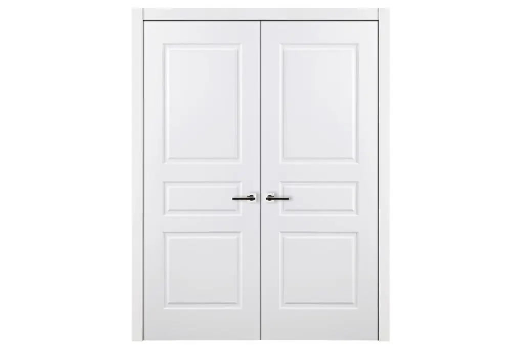 Nova 3 Panel Soft White Laminated Traditional interior Door - Double Door