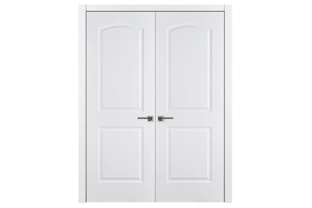 Nova 2 Panel Arched Soft White Laminated Traditional Interior Door - Double Door