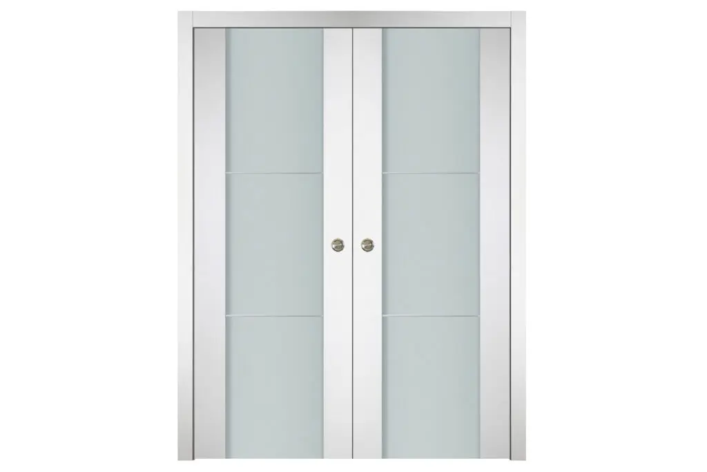 Nova Italia Vetro 2H Alaskan White Laminate Interior Door - Double Pocket