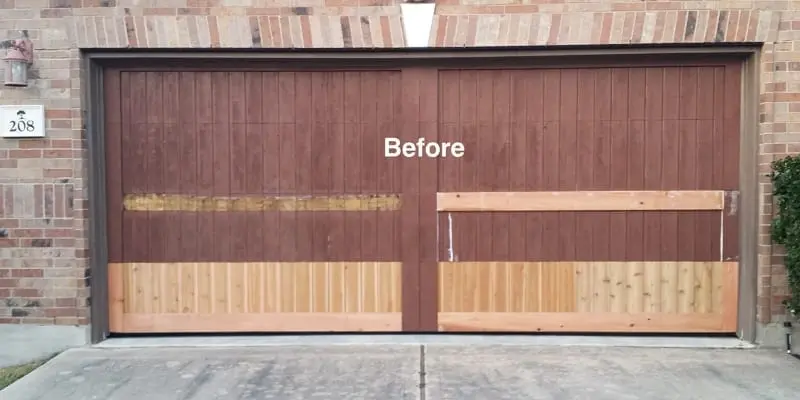 Before Garage Wood Door Repair