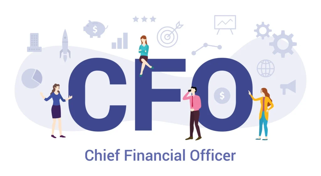 CFO concept illustration with business growth icons and figures representing financial leadership.