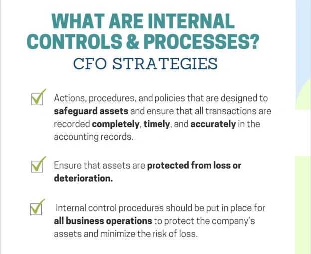 Internal controls and processes graphic illustrating asset protection and accurate accounting records by CFO Strategies.