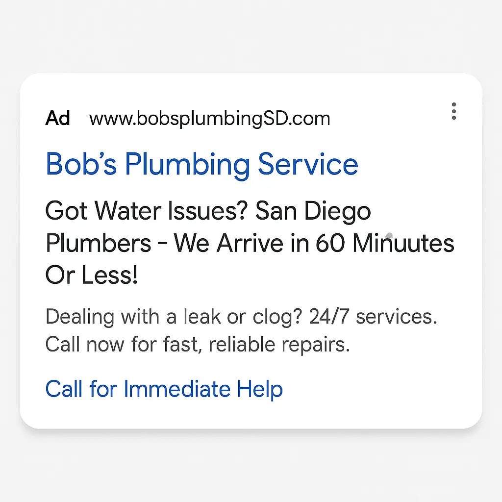 Know your audience ad copy example of plumber in san diego