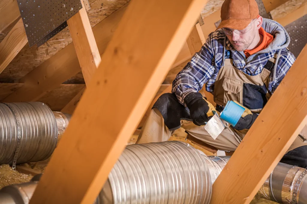 Hvac worker repairing ducts