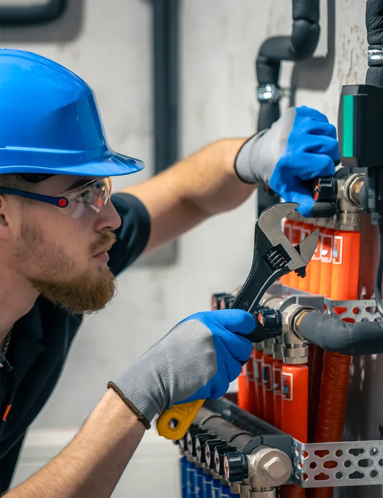Technician inspecting HVAC equipment