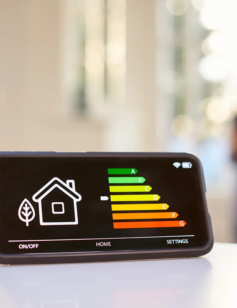 Smartphone displaying energy efficiency controls