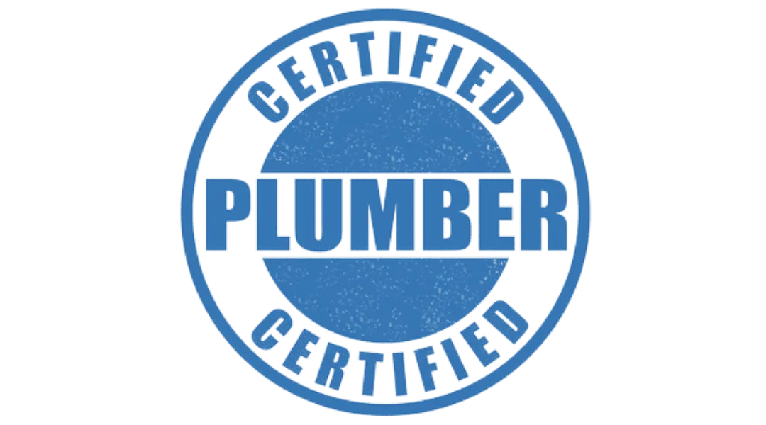 Blue circular stamp icon with a textured finish that says "Certified Plumber" in bold white lettering, signifying professional licensing and expertise