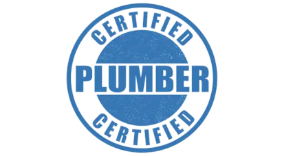 Blue circular stamp icon with a textured finish that says "Certified Plumber" in bold white lettering, signifying professional licensing and expertise