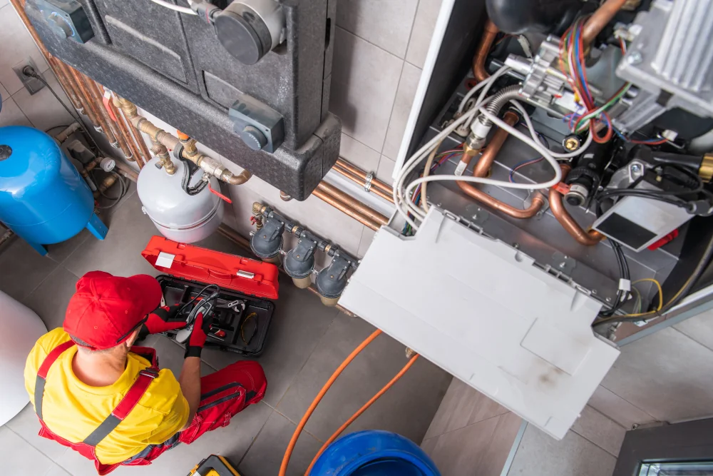 Technician repairing heating