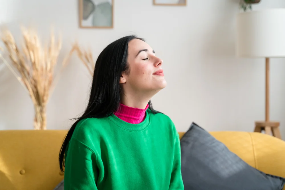 Woman breathing fresh air