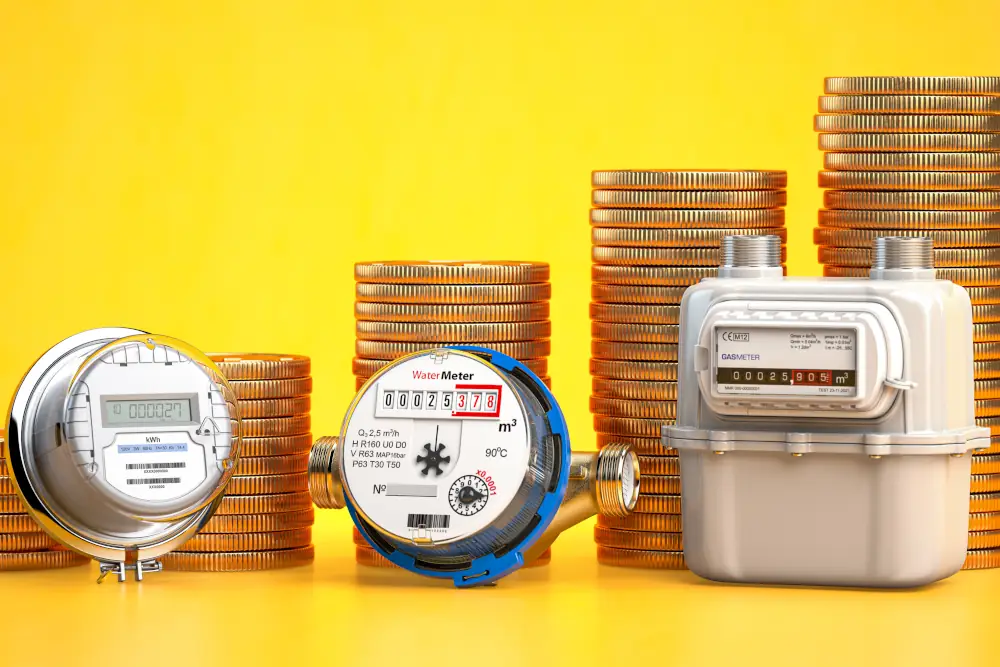 Energy Advisors Help Figure Out & Cut Canadian Utility Bills - picture of various energy meters with coins stacked behind them.