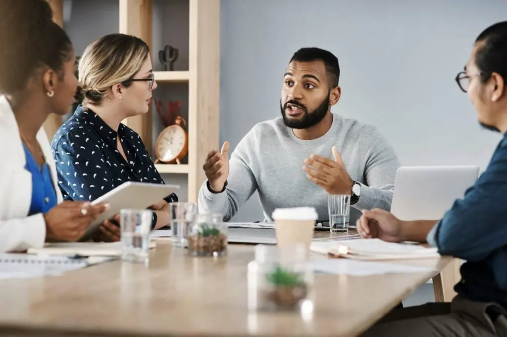 business team discussing their website core strategy