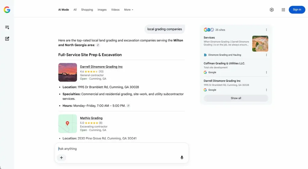 Google Gemini AI Search has a different style of the Google Map Pack