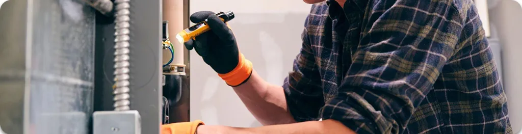 Technician fixing a furnace