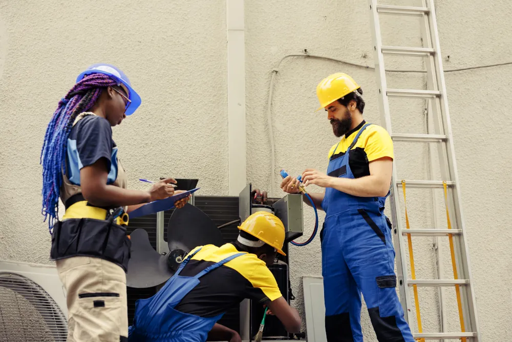 Diverse team mend defective hvac system