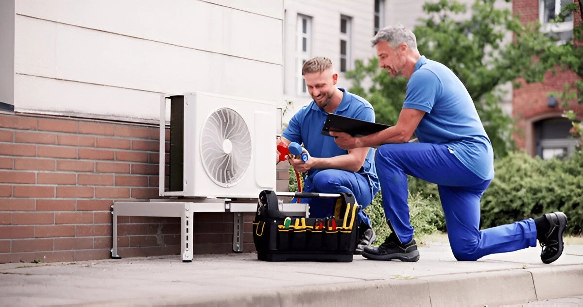 technician fixing heat-pump
