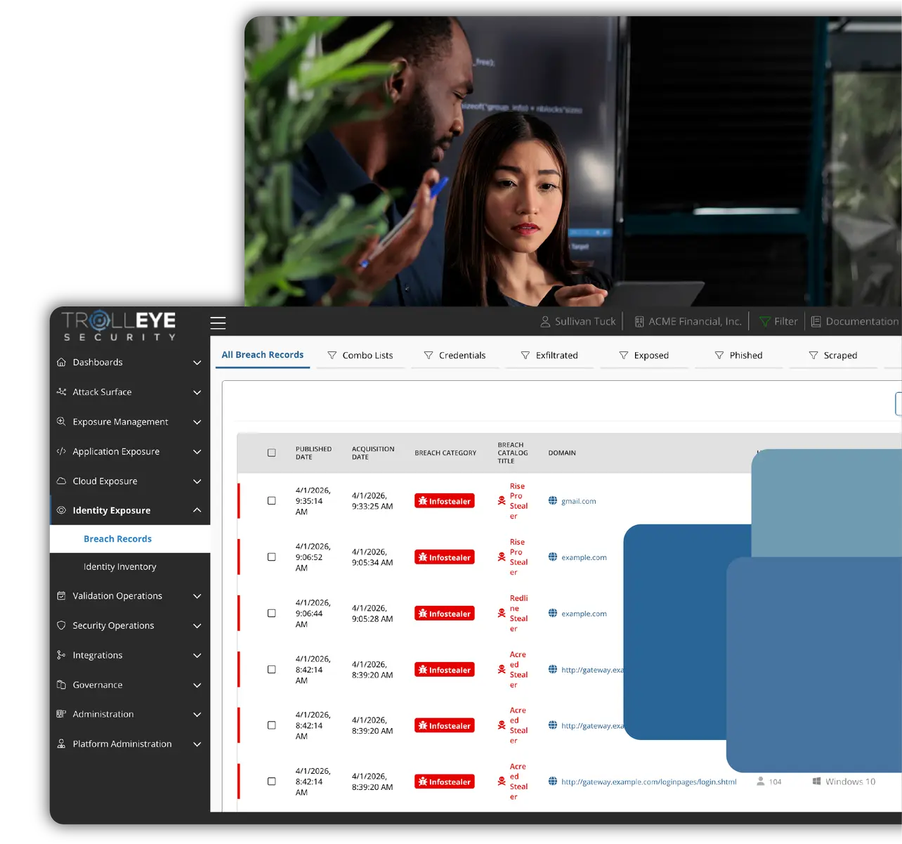 Threat intelligence capabilities inside the TrollEye platform