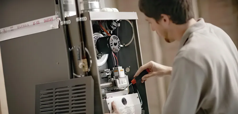 Furnace Install - Technician working on a furnace