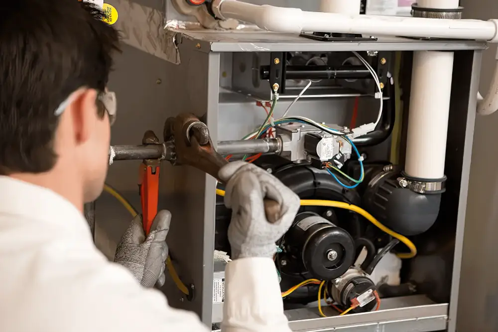 Furnace Maintenance in London, Ontario - Technician performing maintenance on a furnace