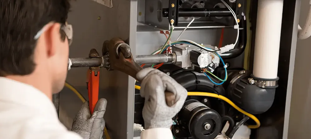 Furnace Maintenance - Technician doing maintenance on a furnace