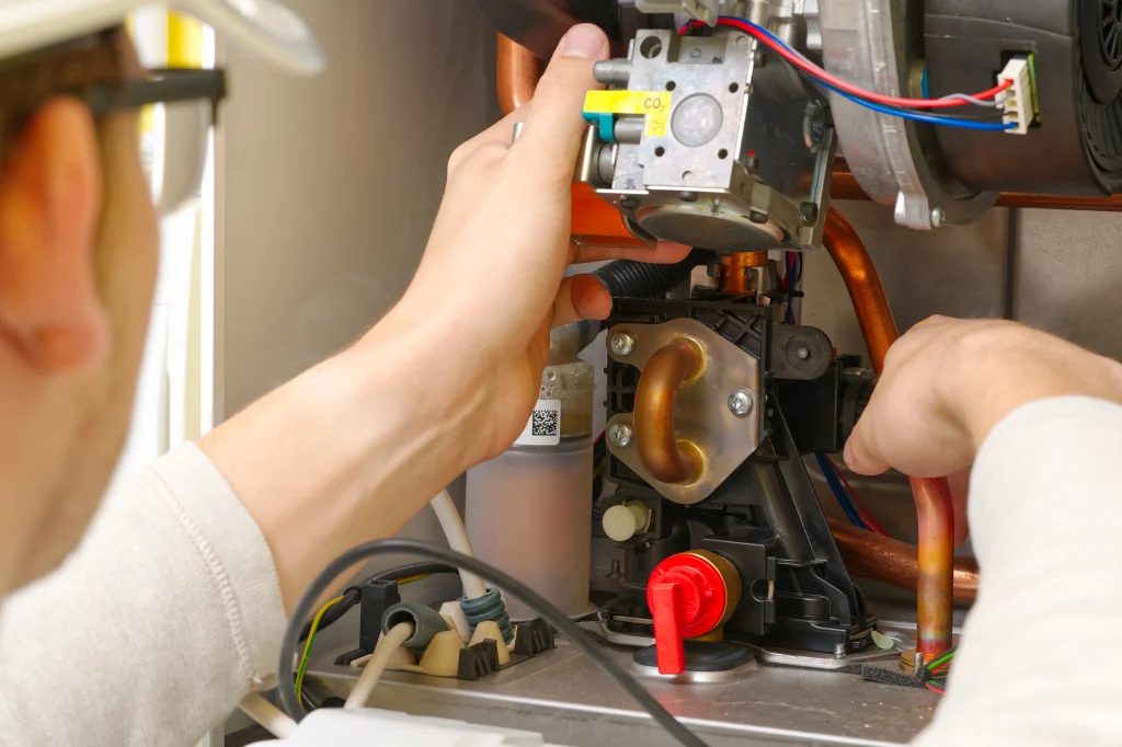 Techinician servicing a gas boiler