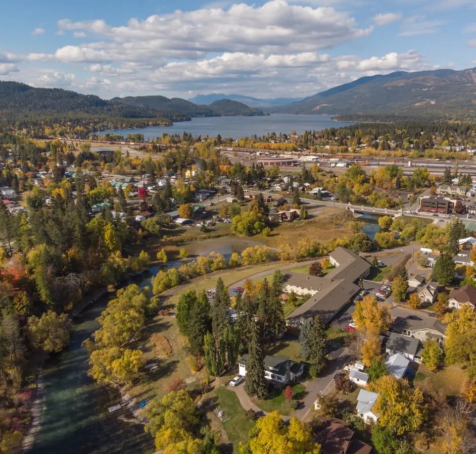 birds eye view of Montana with mountains in the distance