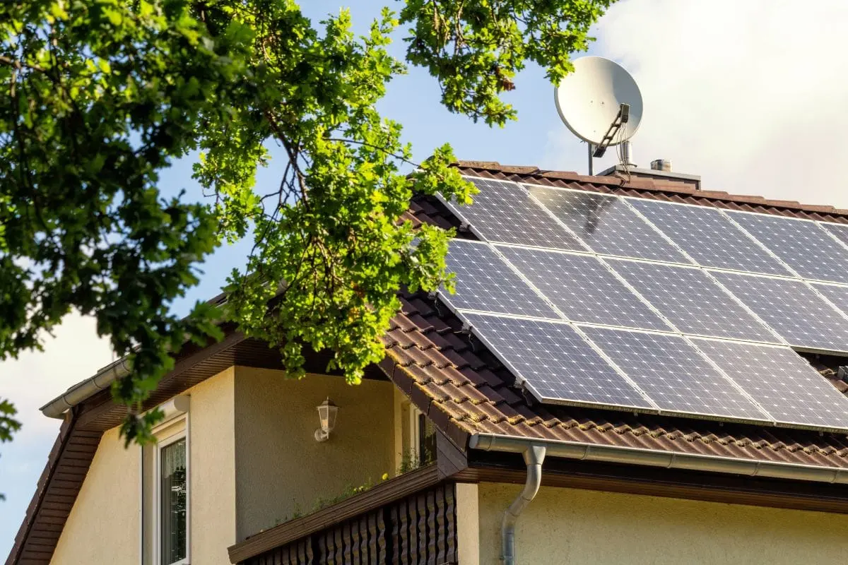 solar panel roofs ceramic tiles green tree tv antena