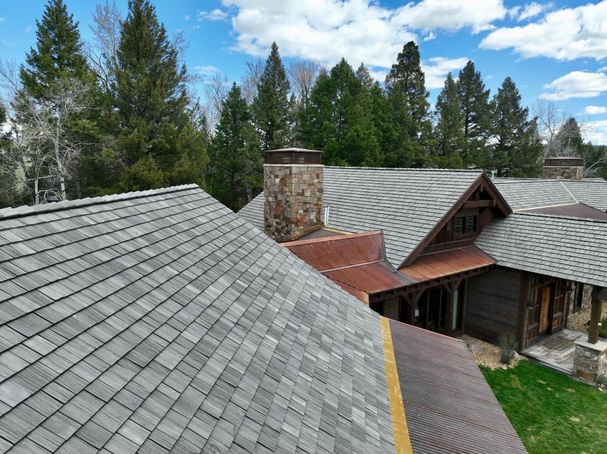 grey shingles roof blue cloudy sky
