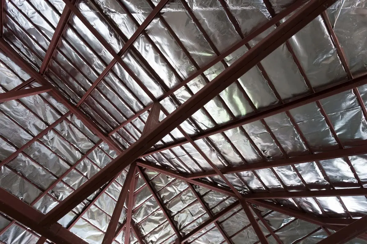 roof with steel beam and silver foil insulation