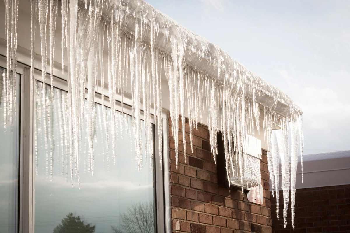 gutters filled with ice dams 