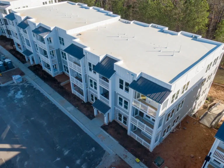 flat roofing in an apartment building